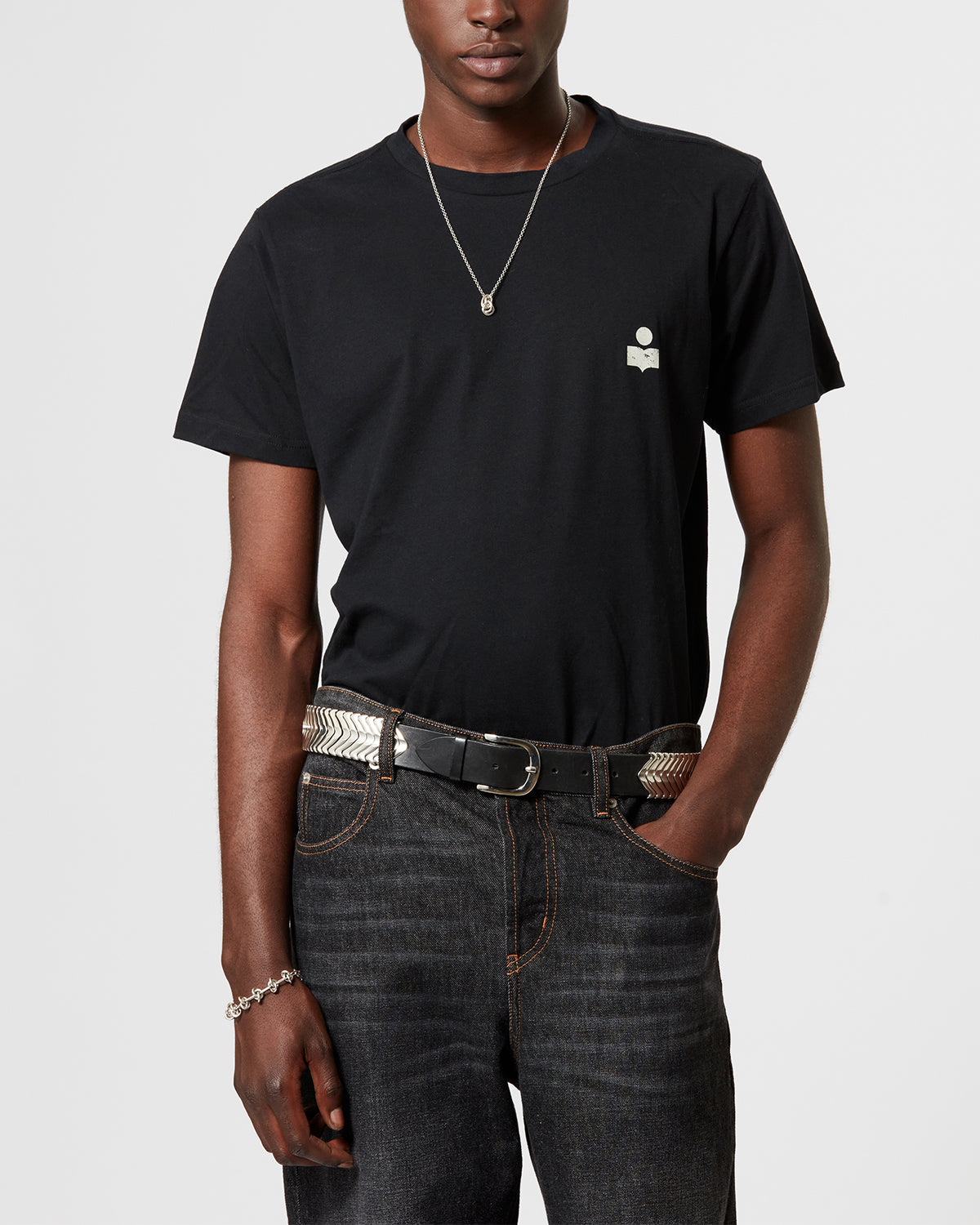 T-shirt Tee Shirt Zafferh — Noir et écru, vue 1 ; référence TS0047HAA1N01HBKEC