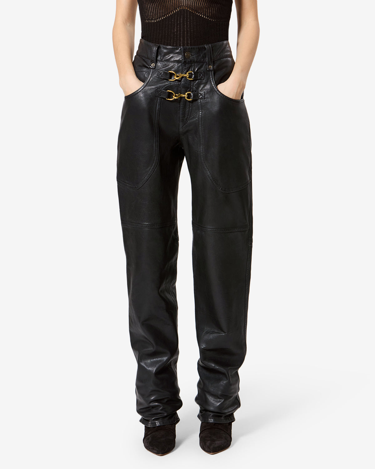 Pantalon Brinley en cuir — Noir, vue 1 ; référence PA0425FAB4B03I01BK