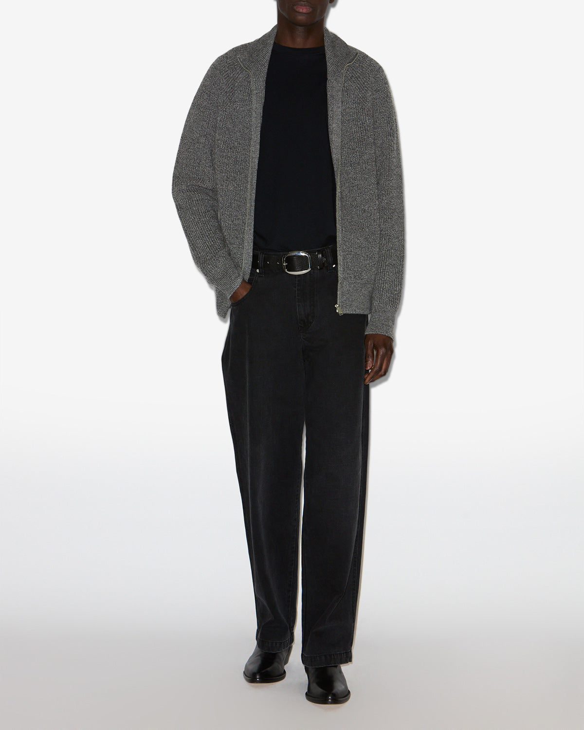 Cardigan Benett en laine — Gris foncé, vue 2 ; référence CA0044HAA1L79H02DG