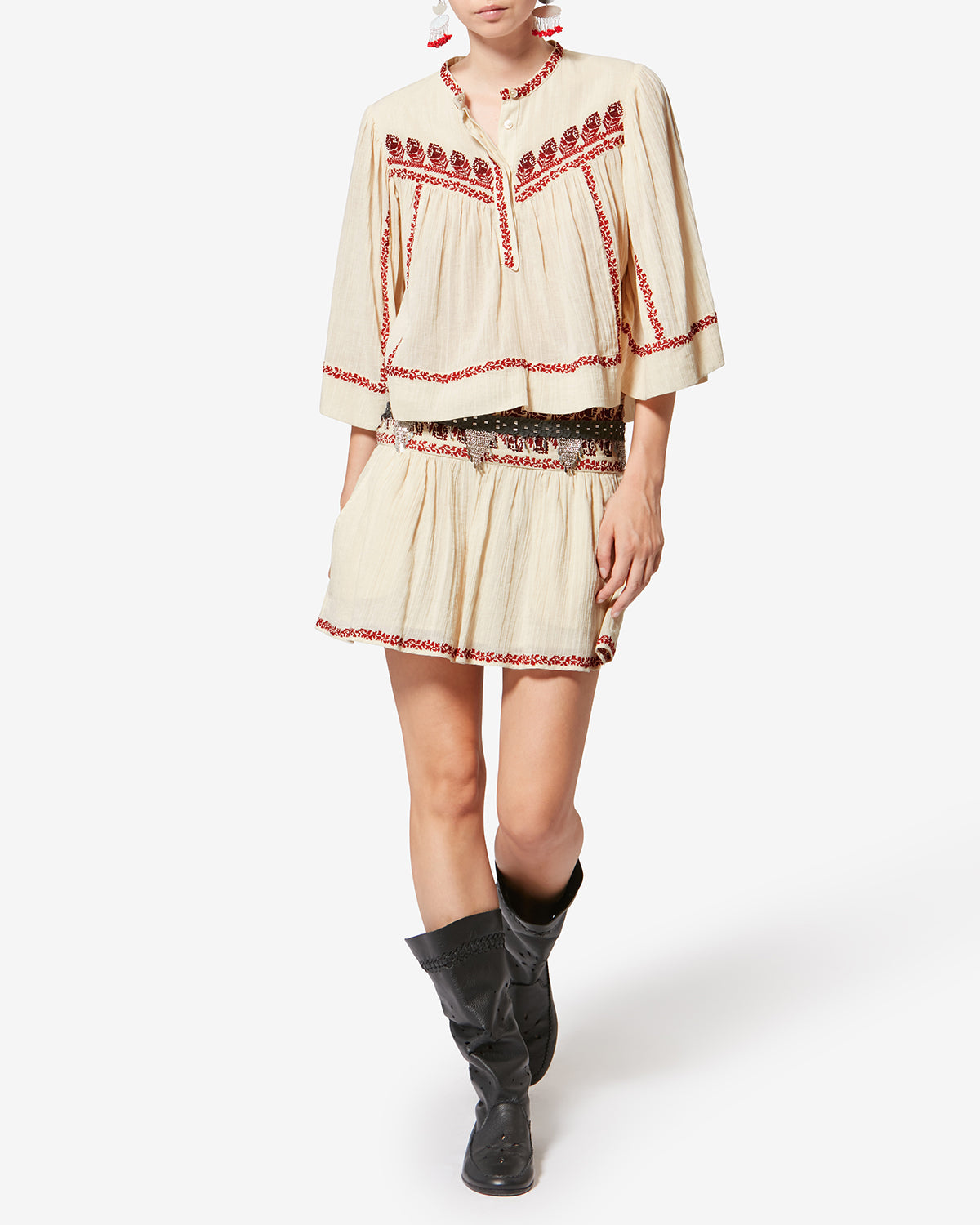 Top Juline — Beige-red, vue 2 ; référence HT0044FCD1J16EBERD