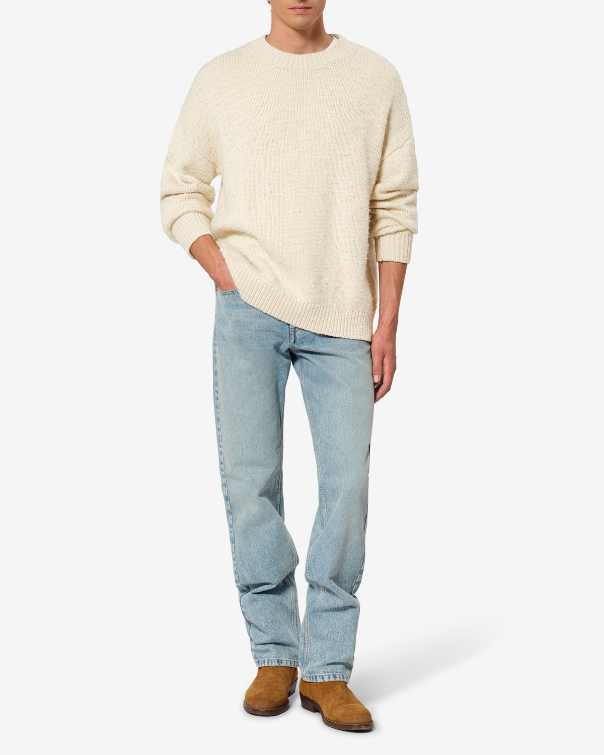 Pull Karl en laine — Écru, vue 2 ; référence PU0972HAD3L01H23EC