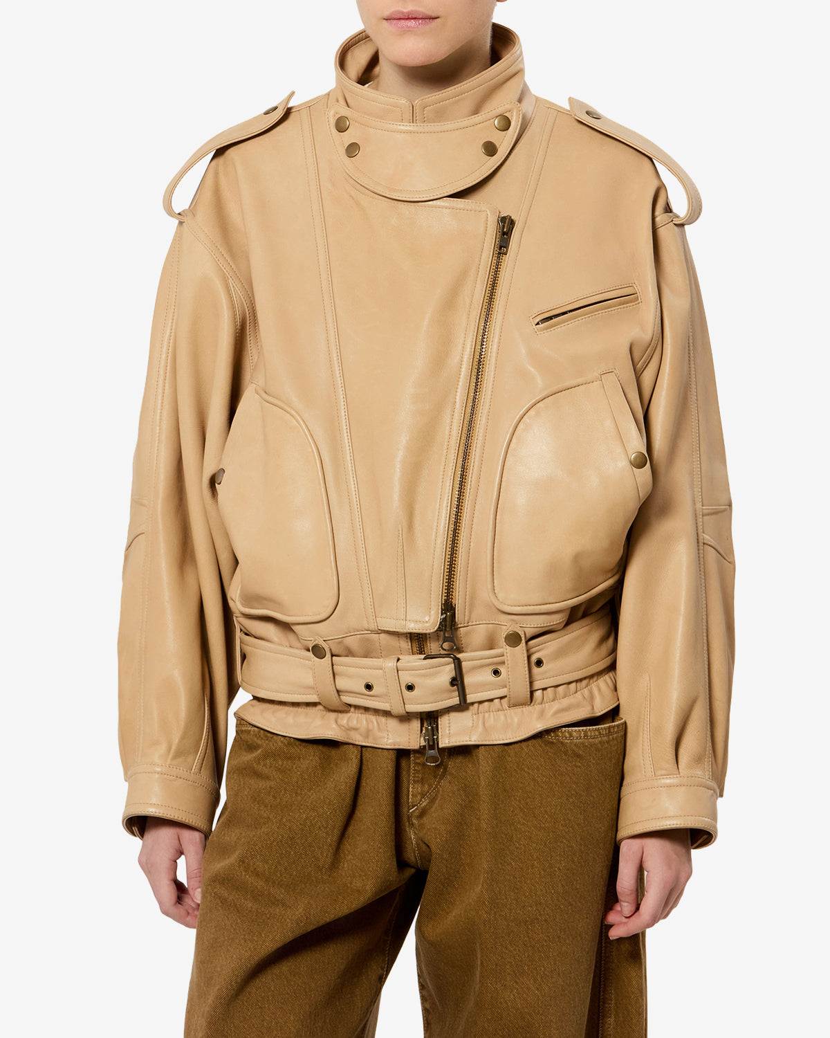 Veste Farza en cuir — Beige, vue 1 ; référence VE0744FAD3B04I90BE