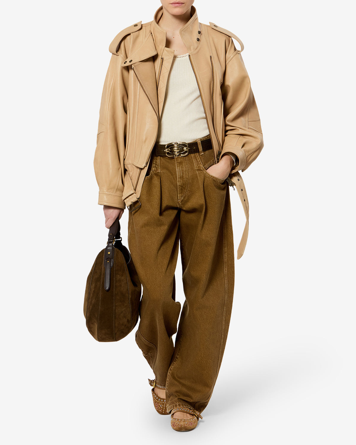 Veste Farza en cuir — Beige, vue 2 ; référence VE0744FAD3B04I90BE