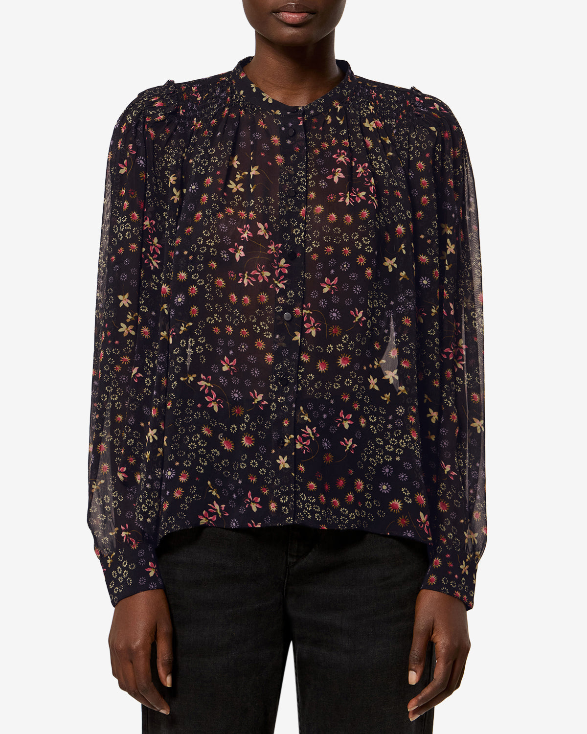 Blouse Florine — Noir et écru, vue 1 ; référence HT0947FAD3J01EBKEC