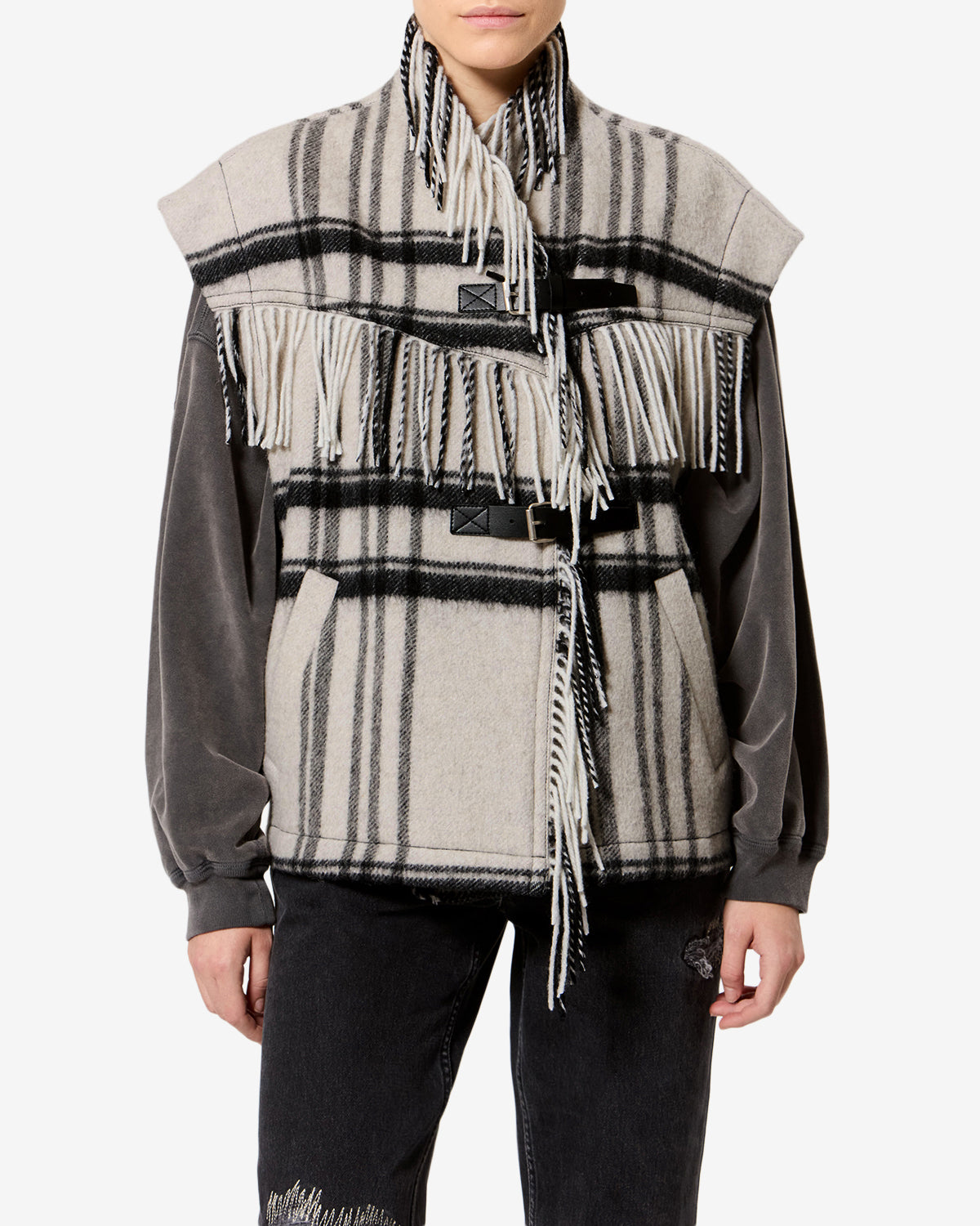 Gilet Ginesa en laine — Écru et noir, vue 1 ; référence GI0099FAD3D01EECBK