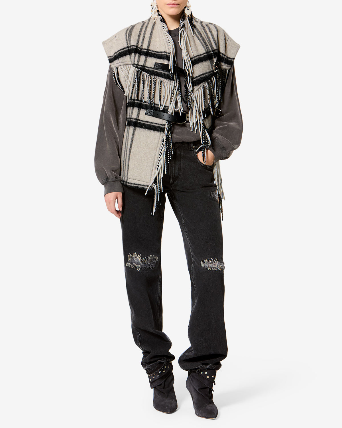 Gilet Ginesa en laine — Écru et noir, vue 2 ; référence GI0099FAD3D01EECBK