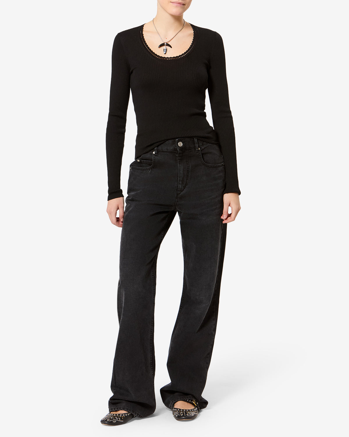 Pull Selenie en soie — Noir, vue 2 ; référence PU0945FBD3L02I01BK