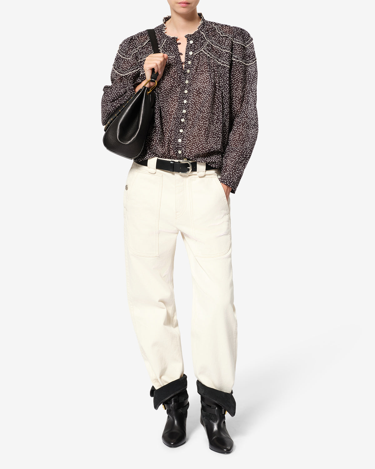 Blouse Christa — Noir et écru, vue 2 ; référence HT0681FAD3J03EBKEC