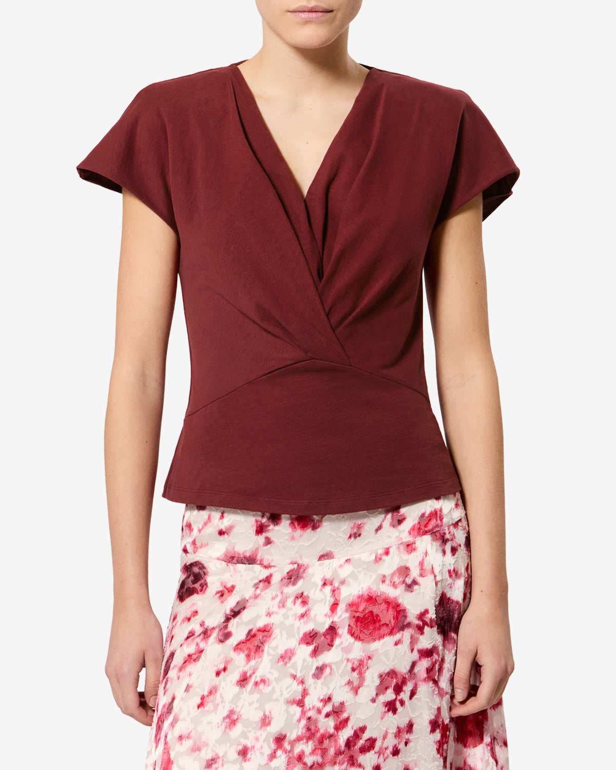T-shirt Nadrine — Bordeaux foncé, vue 1 ; référence TS0341FAA1N41I80DB