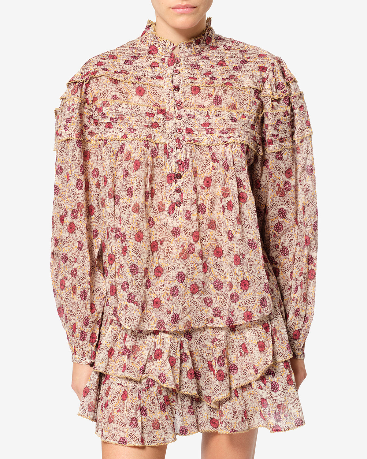 Blouse Doane — Écru-framboise, vue 1 ; référence HT0914FAD3J03EECRY