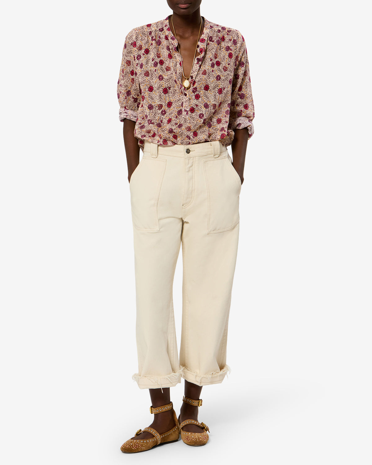 Blouse Maria — Écru-framboise, vue 2 ; référence HT0029FAD3J03EECRY