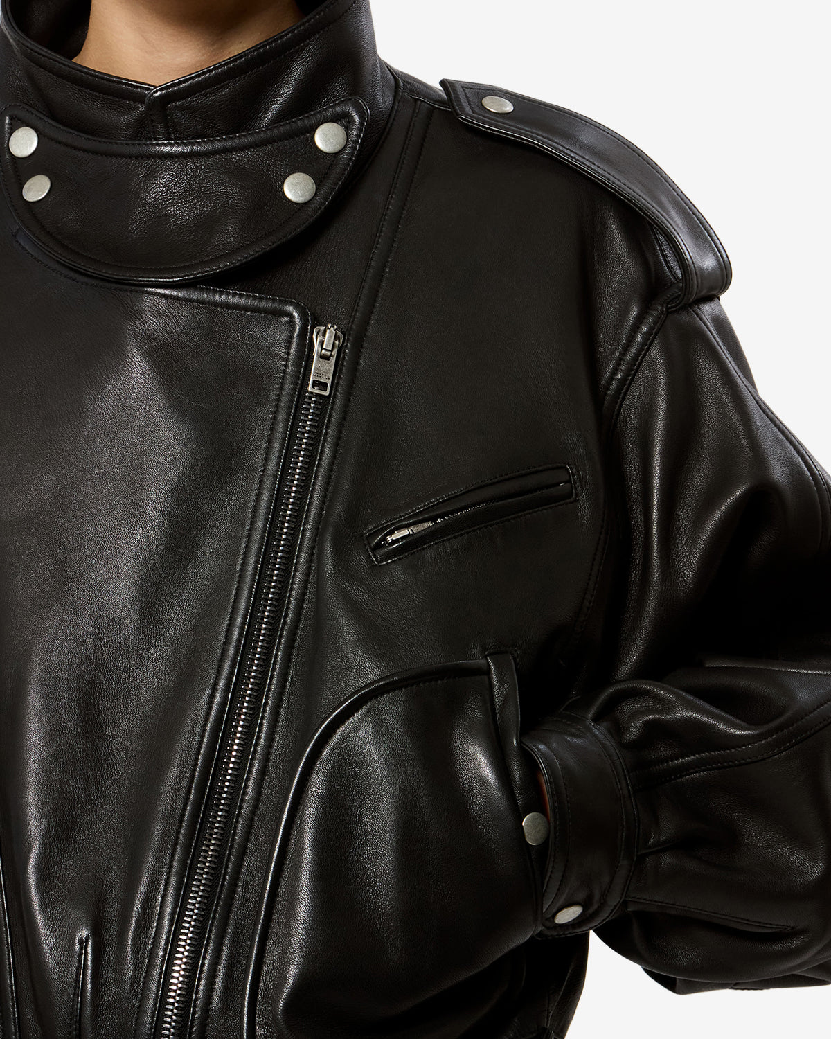 Veste Farza en cuir — Noir, vue 3 ; référence VE0744FAD3B04I01BK