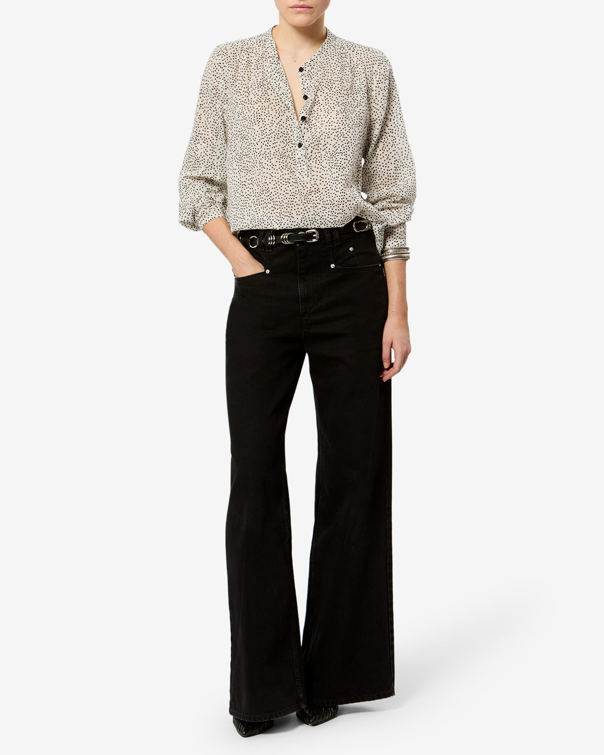 Blouse Maria — Écru et noir, vue 2 ; référence HT0029FAD3J03EECBK