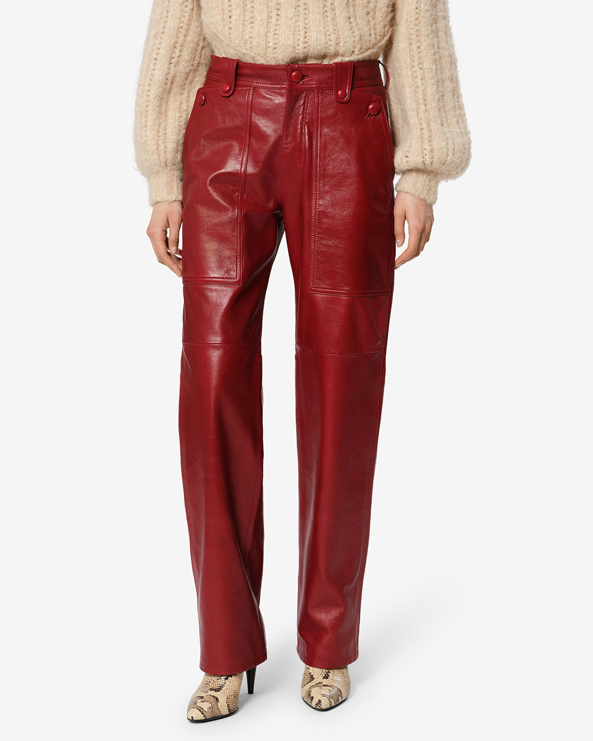 Pantalon Valka en cuir — Rouge profond, vue 1 ; référence PA0809FAD4B01I70DD