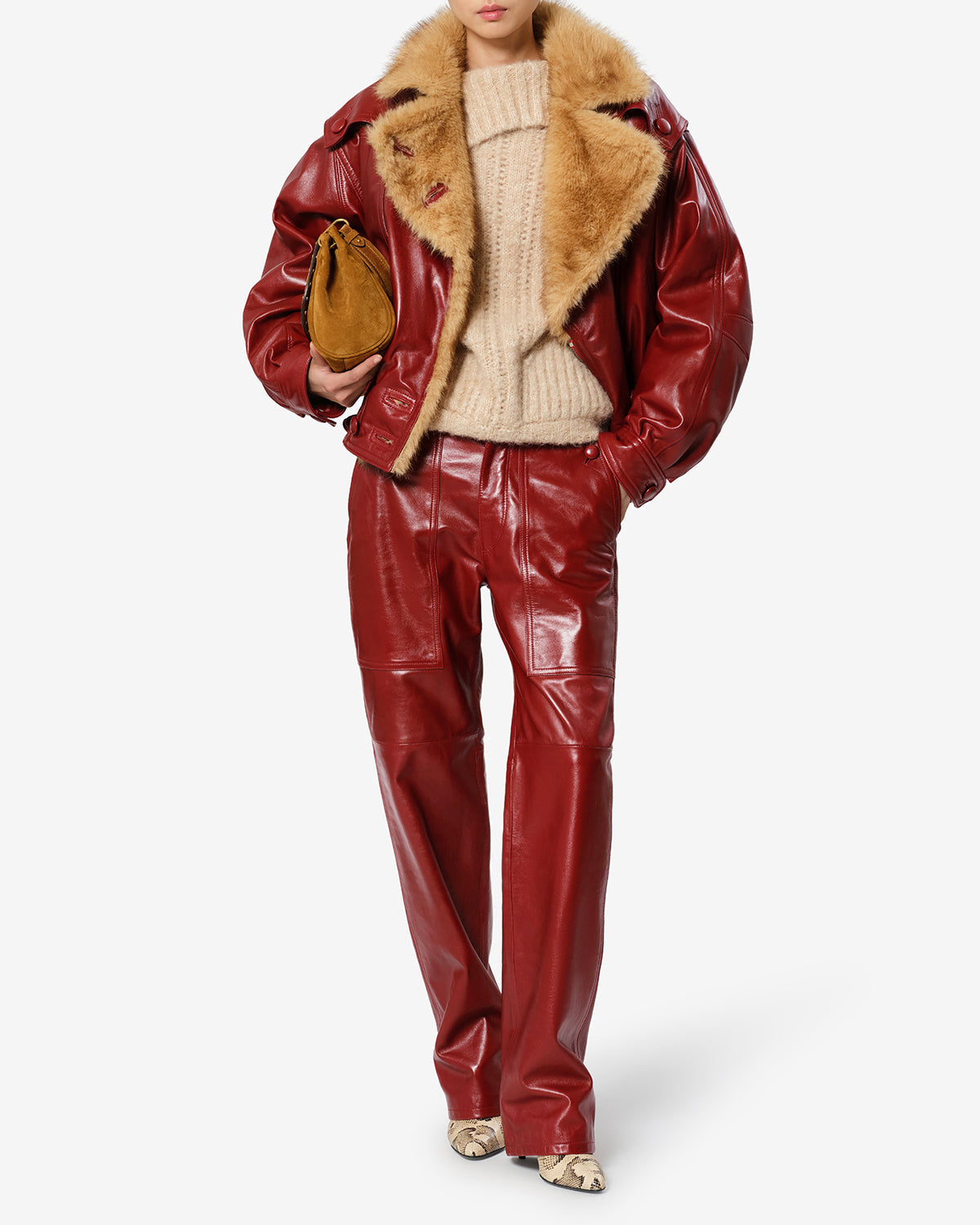 Pantalon Valka en cuir — Rouge profond, vue 2 ; référence PA0809FAD4B01I70DD