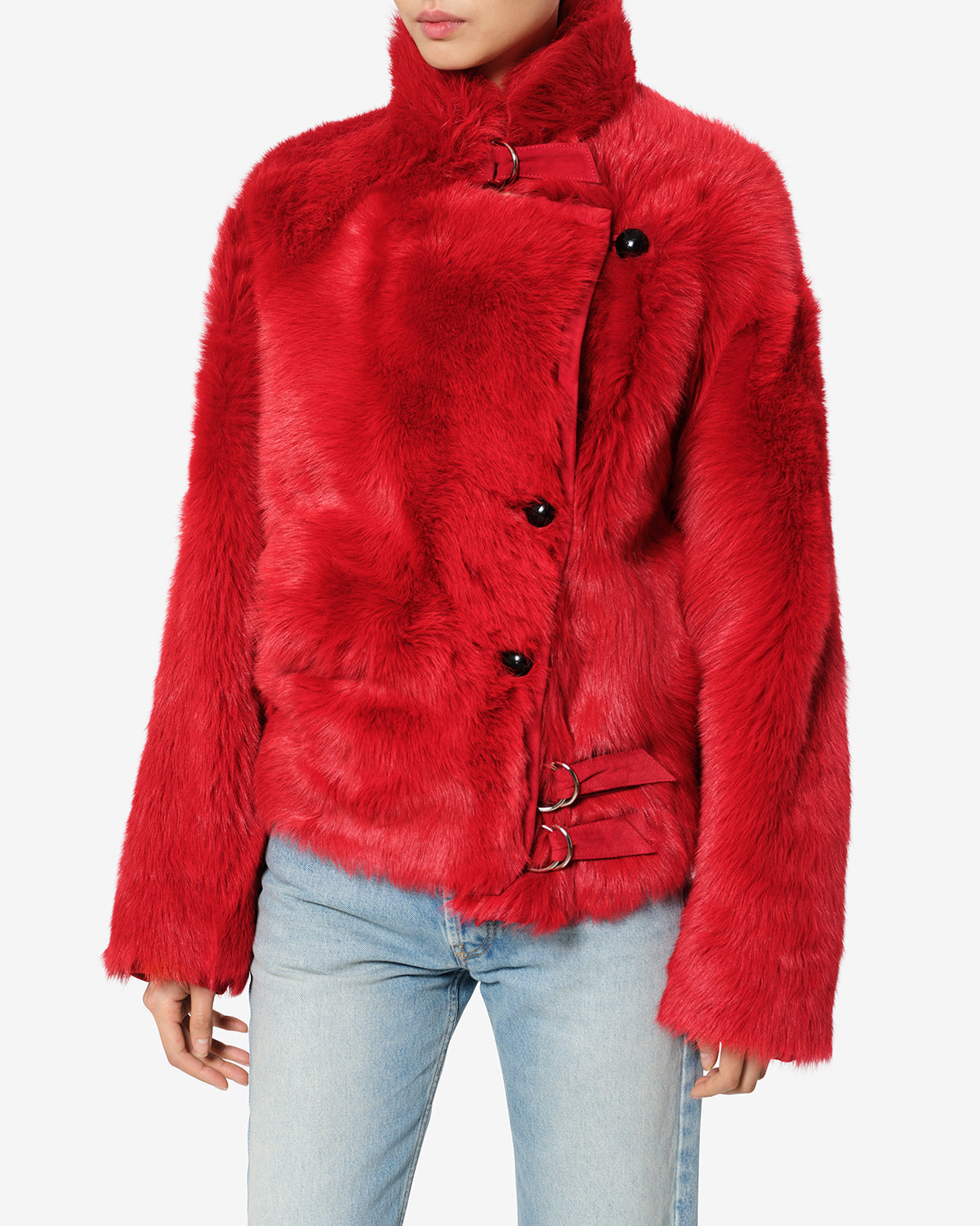 Manteau Roama en peau lainée — Rouge, vue 1 ; référence MA0590FFD4A01I70RD