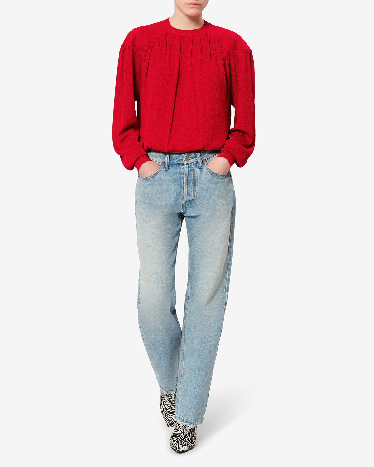 Pull Enza en maille lurex — Rouge profond, vue 2 ; référence PU0981FAD4L05I70DD