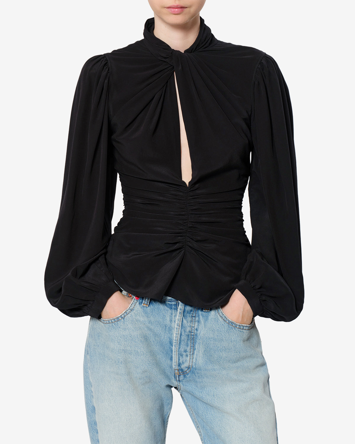 Blouse Depsona en soie — Noir, vue 1 ; référence HT0995FAD4J01I01BK