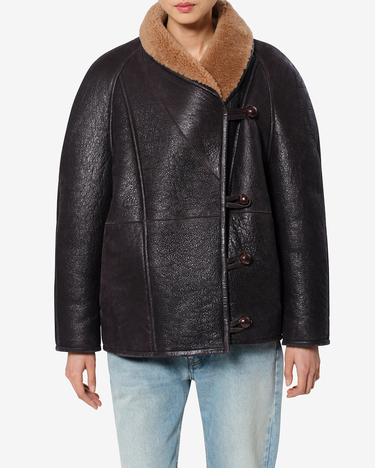 Manteau Camber en peau lainée — Marron foncé, vue 1 ; référence MA0625FAD4A04I50DB