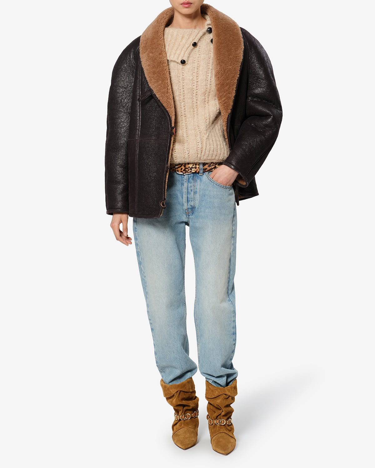 Manteau Camber en peau lainée — Marron foncé, vue 2 ; référence MA0625FAD4A04I50DB