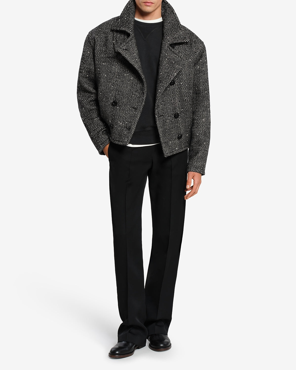 Manteau Ethan en laine — Écru et noir, vue 2 ; référence MA0608HAD4D03HECBK