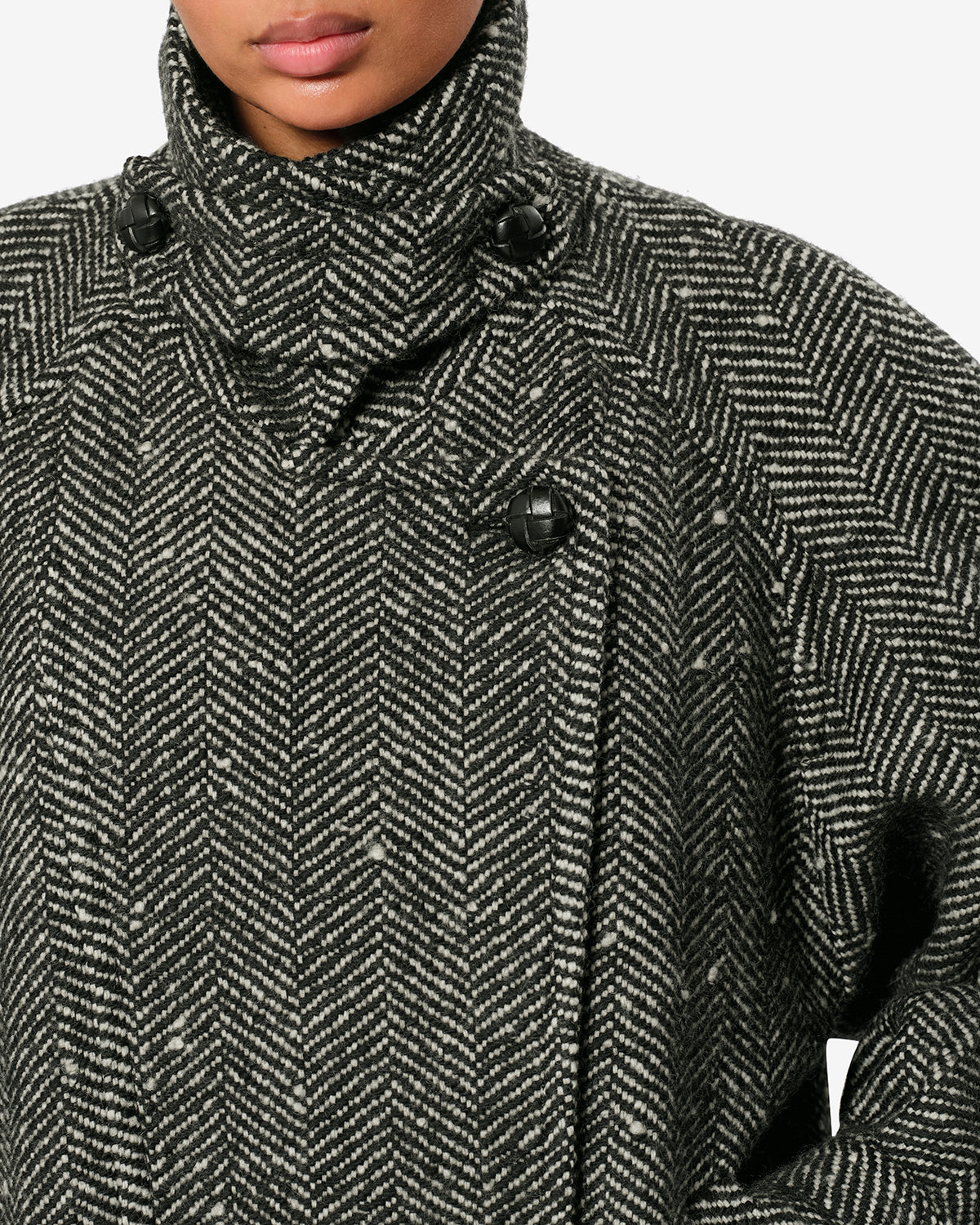 Manteau Elvane en laine — Écru et noir, vue 3 ; référence MA0584FBD4D02IECBK
