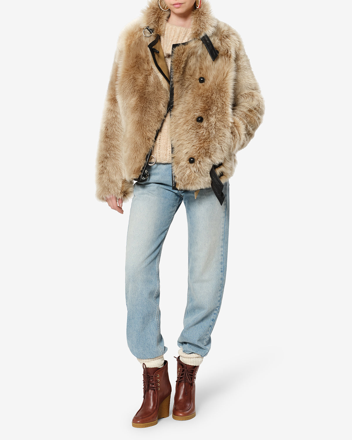 Manteau Roama en peau lainée — Écru, vue 2 ; référence MA0590FAD4A01I23EC