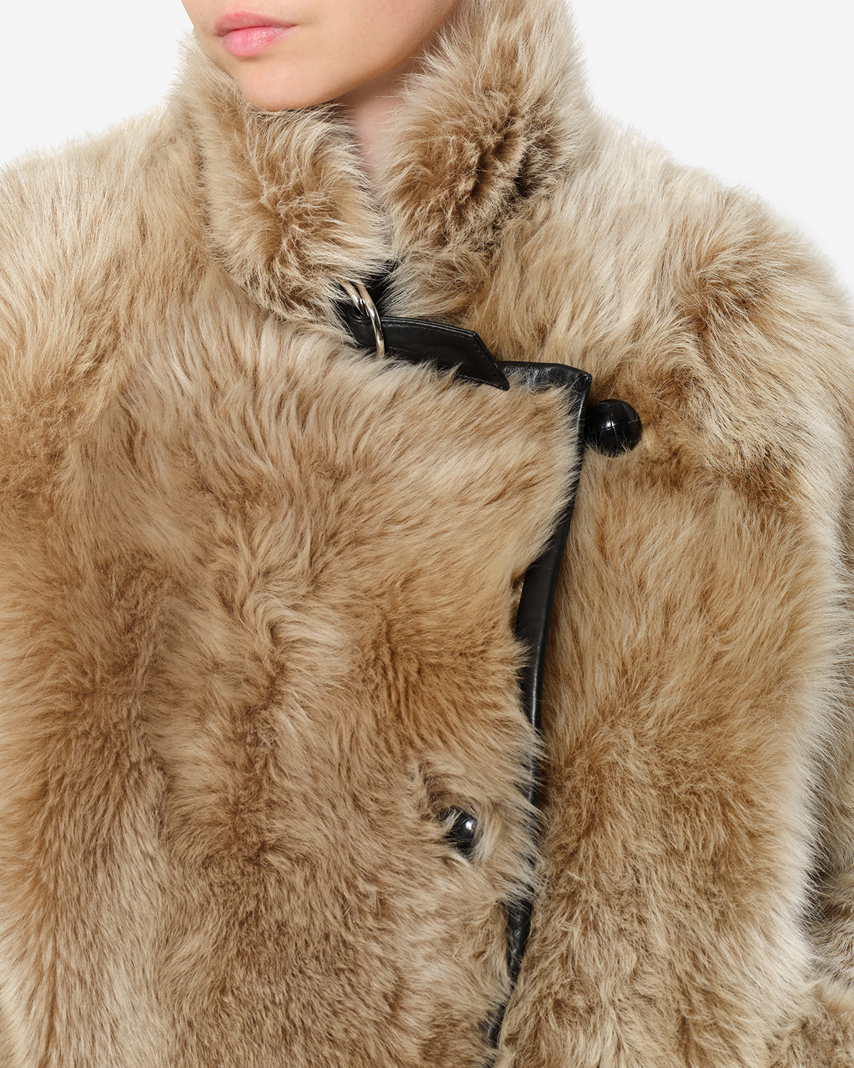 Manteau Roama en peau lainée — Écru, vue 3 ; référence MA0590FAD4A01I23EC