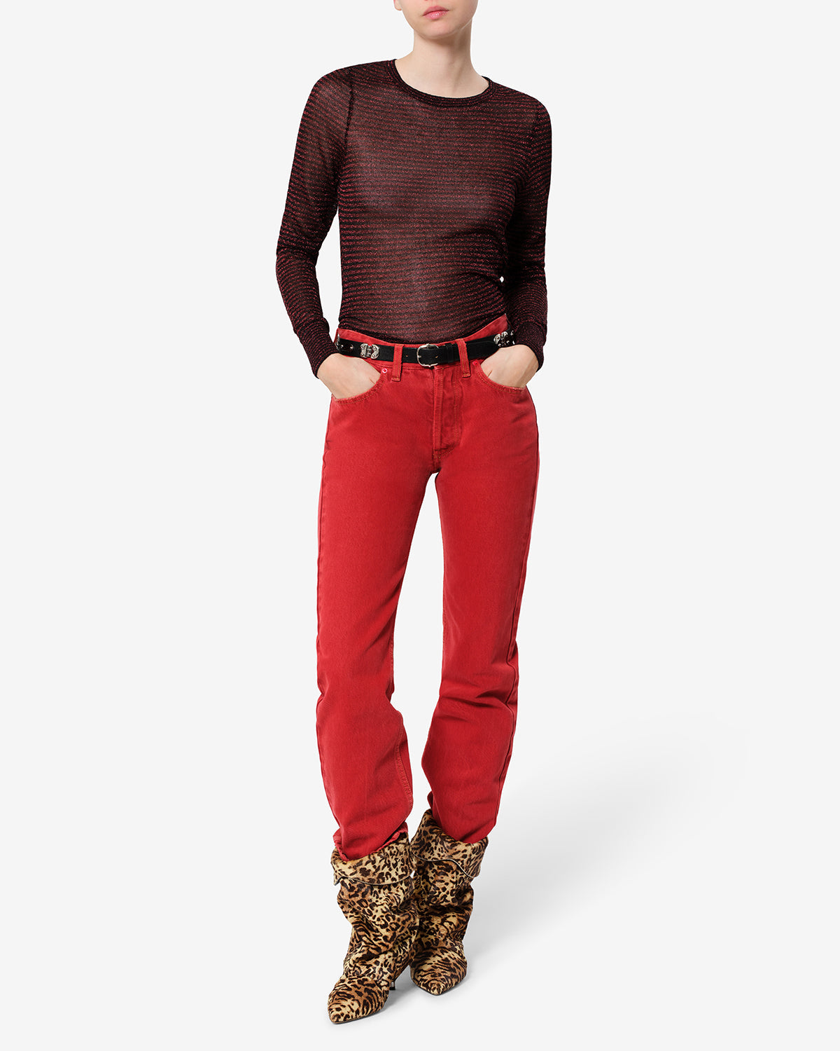 Pull Cenaya — Noir-rouge, vue 2 ; référence PU1013FAD4L10IBKRD