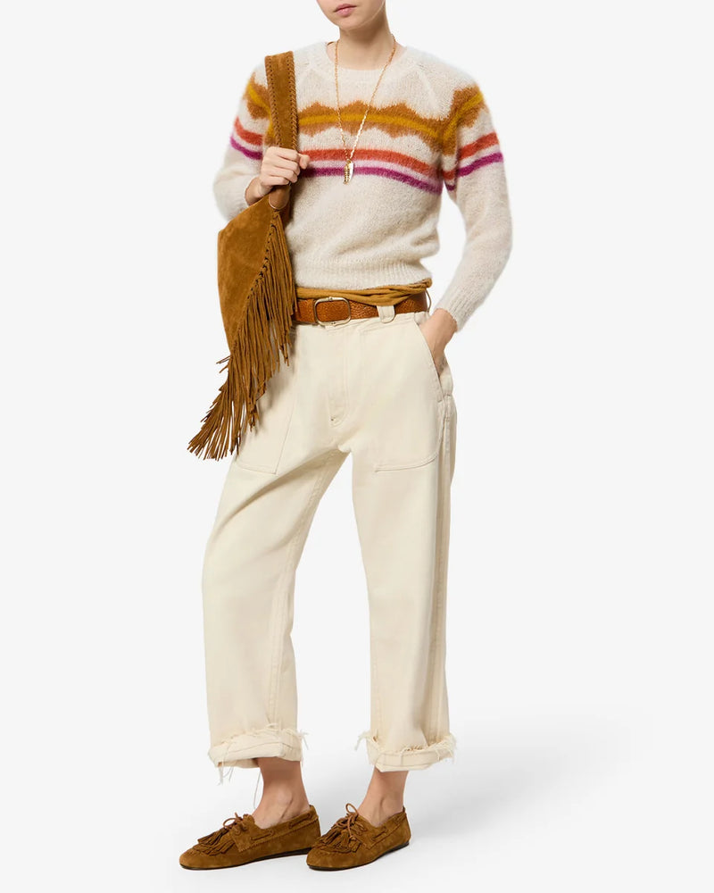 Pull Monette écru à rayures multicolores Marant Étoile, vue portée