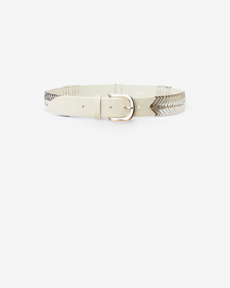Ceinture Tehora en cuir — Écru-argenté, vue 2 ; référence CE001BFAA1A01ACKSI