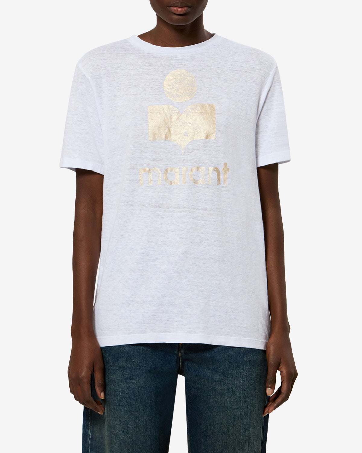 T-shirt Zewel en lin — Blanc-doré, vue 1 ; référence TS0001FBA1N10EWHLG