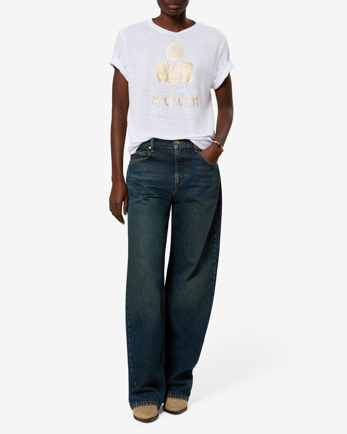 T-shirt Zewel en lin — Blanc-doré, vue 2 ; référence TS0001FBA1N10EWHLG