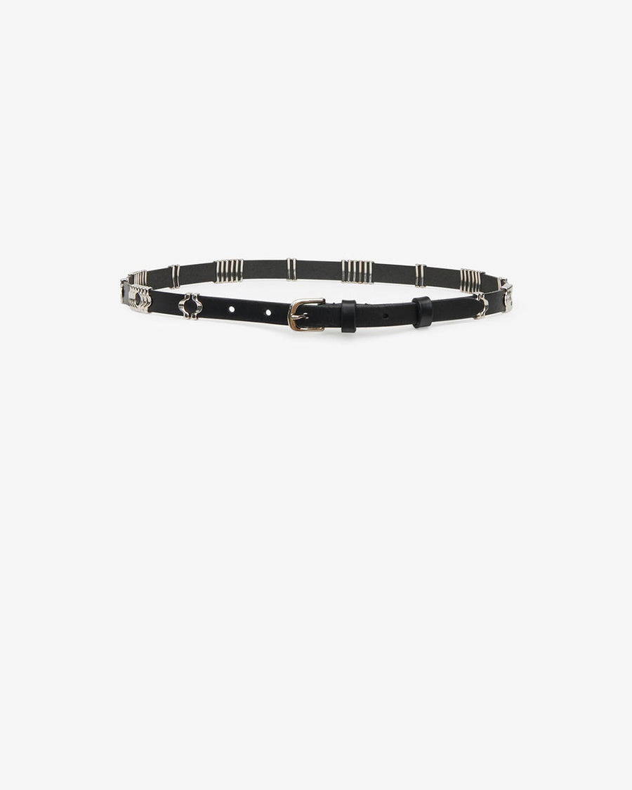 Ceinture Odena en cuir — Noir et argenté, vue 1 ; référence CE230BFAA1A01ABKSI