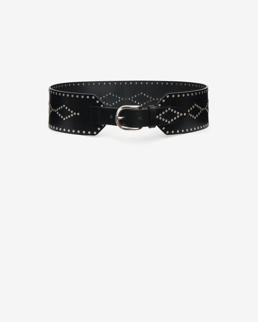 Ceinture Lucie en cuir — Noir et argenté, vue 1 ; référence CE228BFAB3A02ABKSI