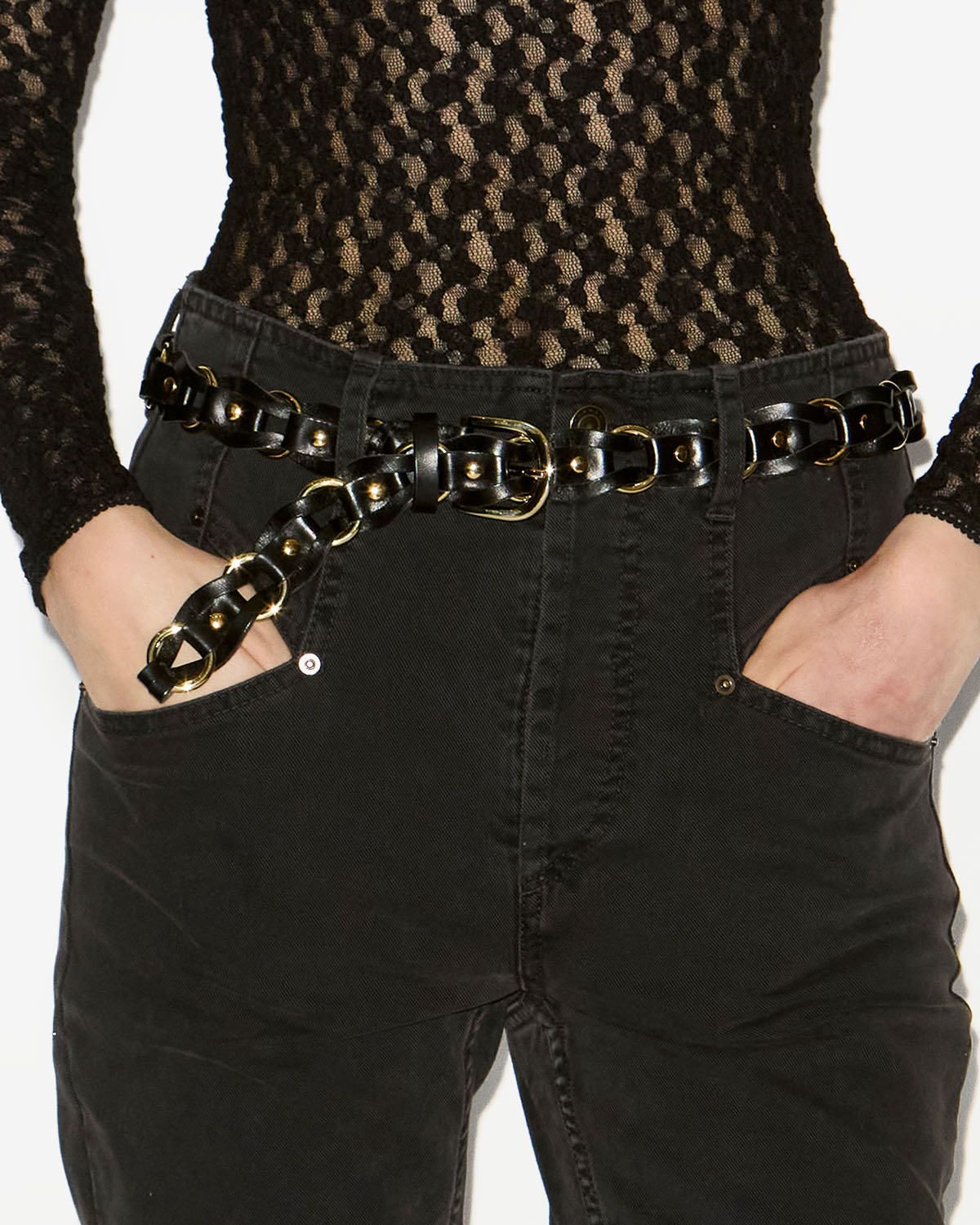 Ceinture Bali en cuir — Noir et doré, vue 1 ; référence CE266CFAB4B04ABKGO