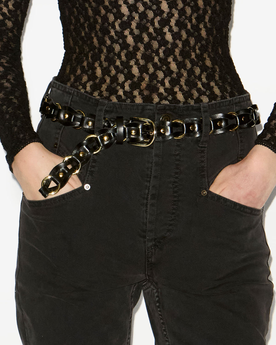 Ceinture Bali en cuir — Noir et doré, vue 1 ; référence CE266CFAB4B04ABKGO