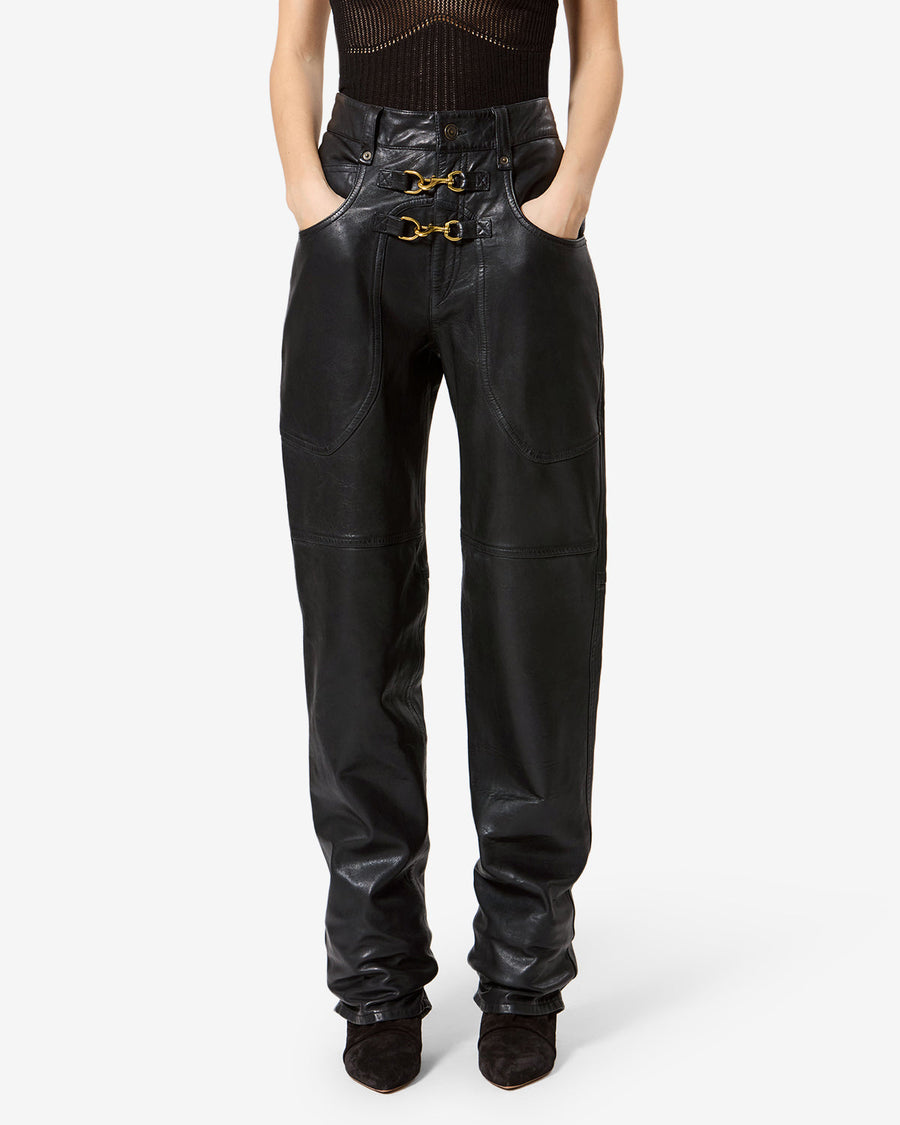 Pantalon Brinley en cuir — Noir, vue 1 ; référence PA0425FAB4B03I01BK