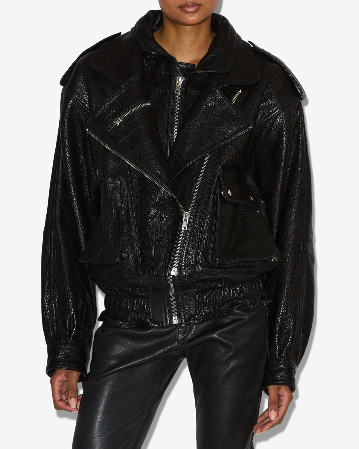 Veste Aneli en cuir — Noir, vue 1 ; référence VE0497FCC2B08I01BK