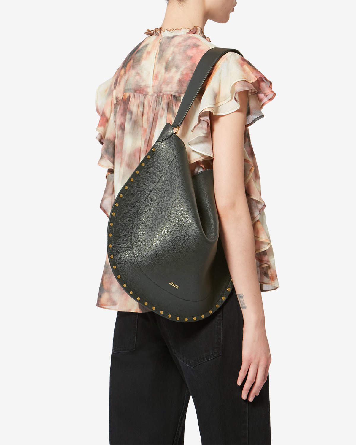 Sac Oskan Hobo Soft en cuir grainé — Noir, vue 3 ; référence PP0200FAC3C22M01BK