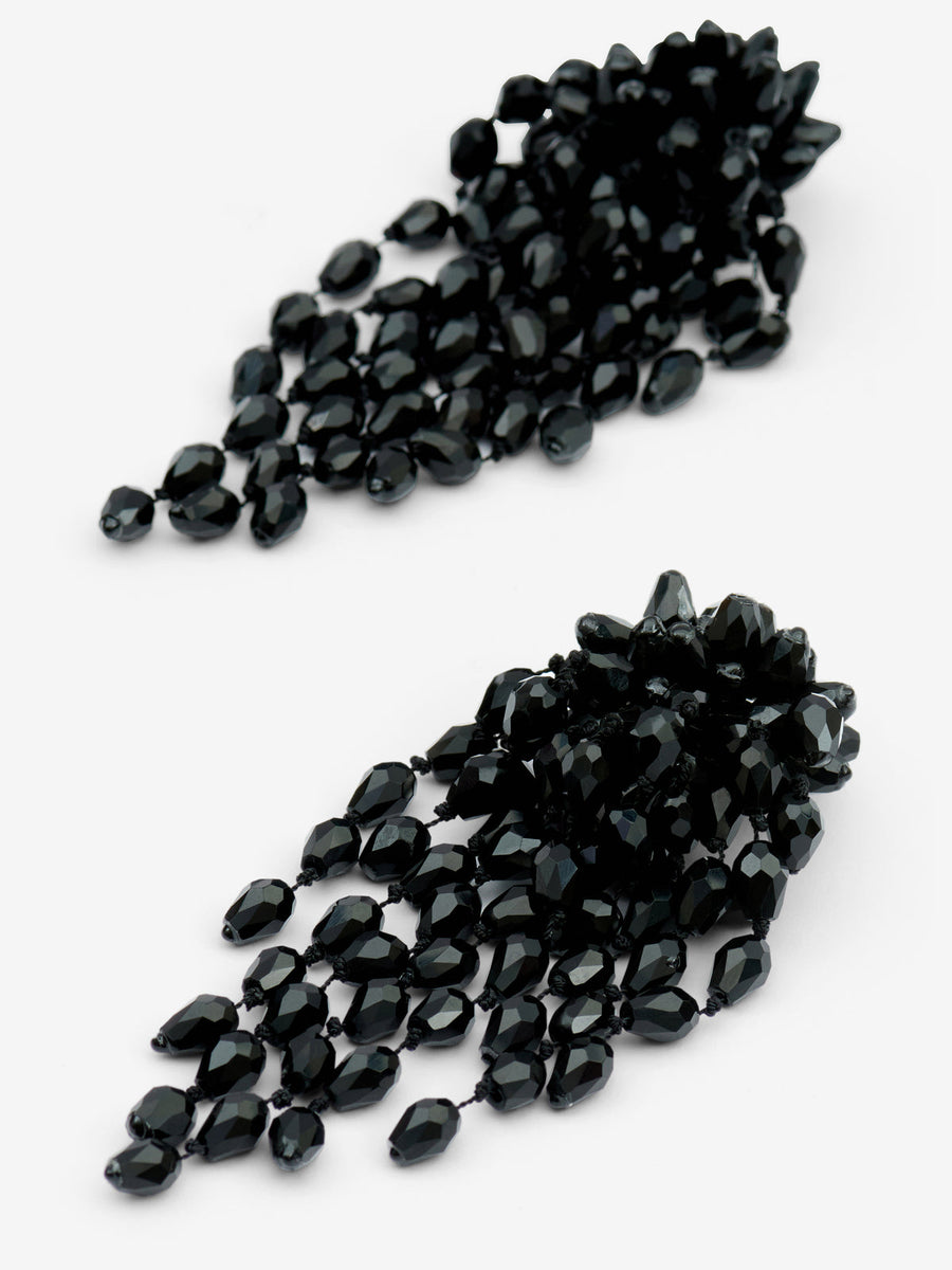 Boucles D'Oreilles Hanabi — Noir et argenté, vue 2 ; référence BL0174FAB3B15BBKSI