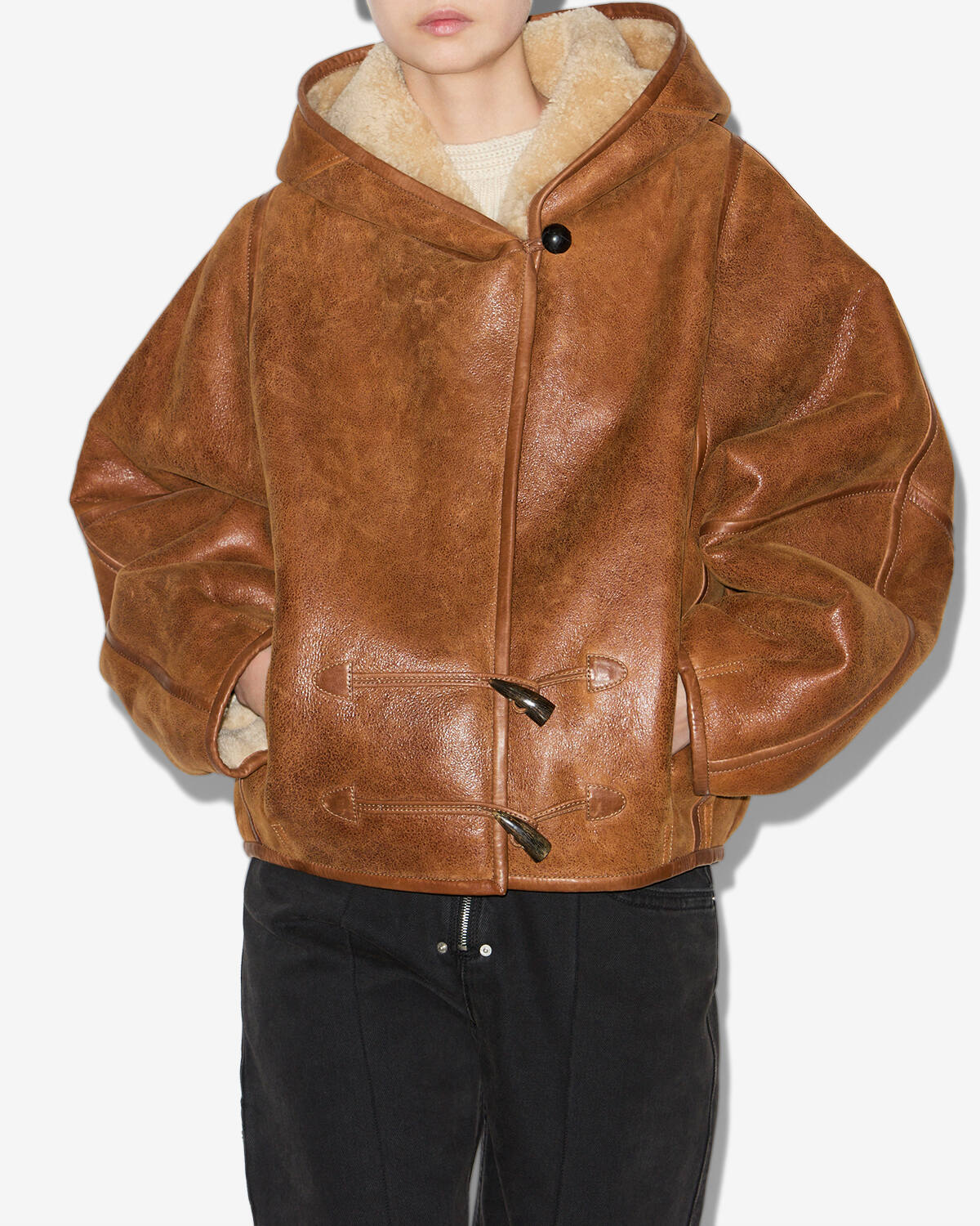 Manteau Amiel en peau lainée — Cognac, vue 1 ; référence MA0296FAC3A03I50CO