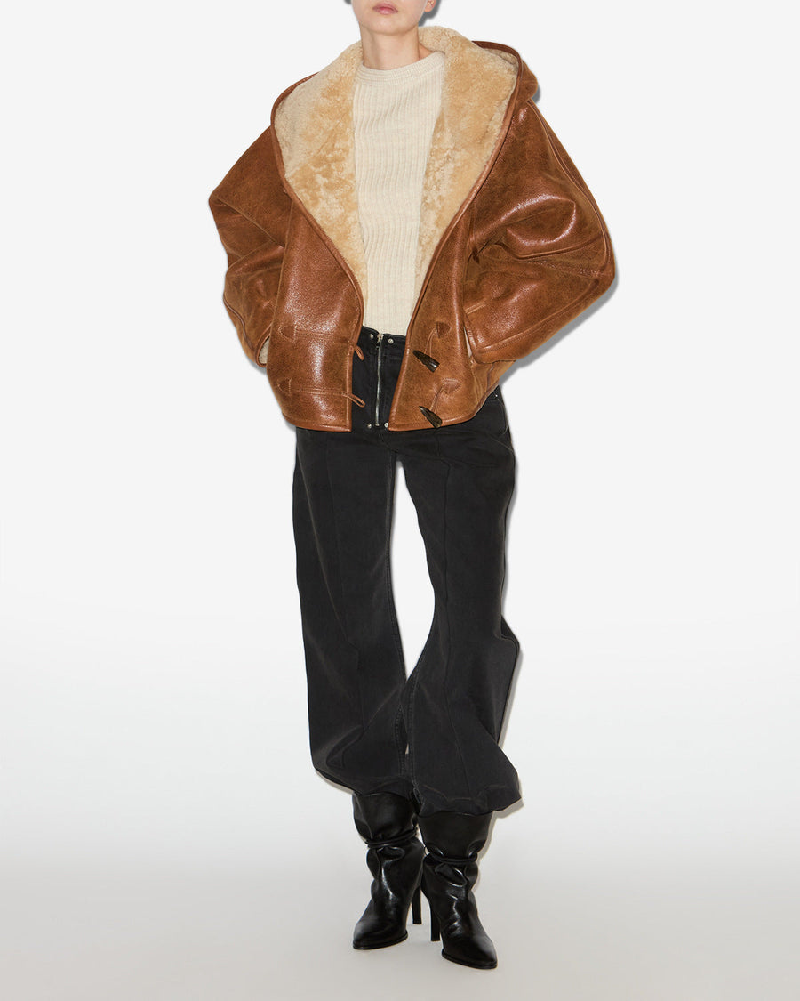 Manteau Amiel en peau lainée — Cognac, vue 2 ; référence MA0296FAC3A03I50CO