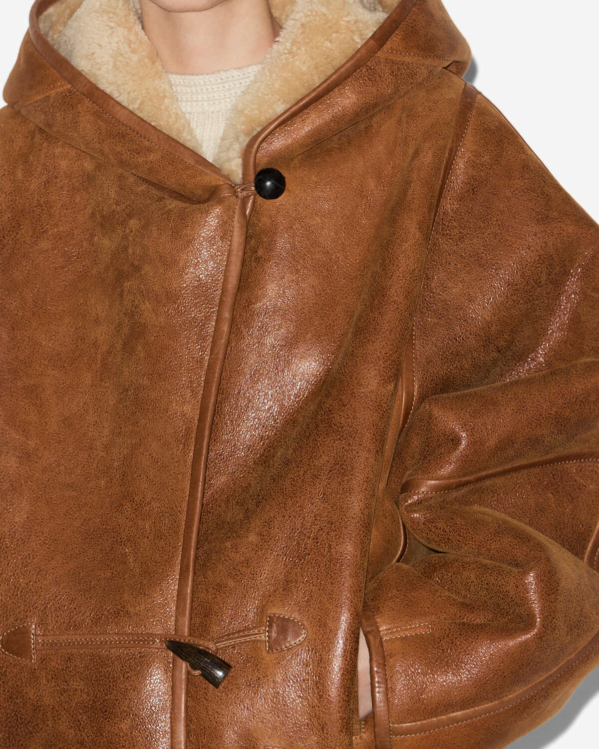 Manteau Amiel en peau lainée — Cognac, vue 3 ; référence MA0296FAC3A03I50CO