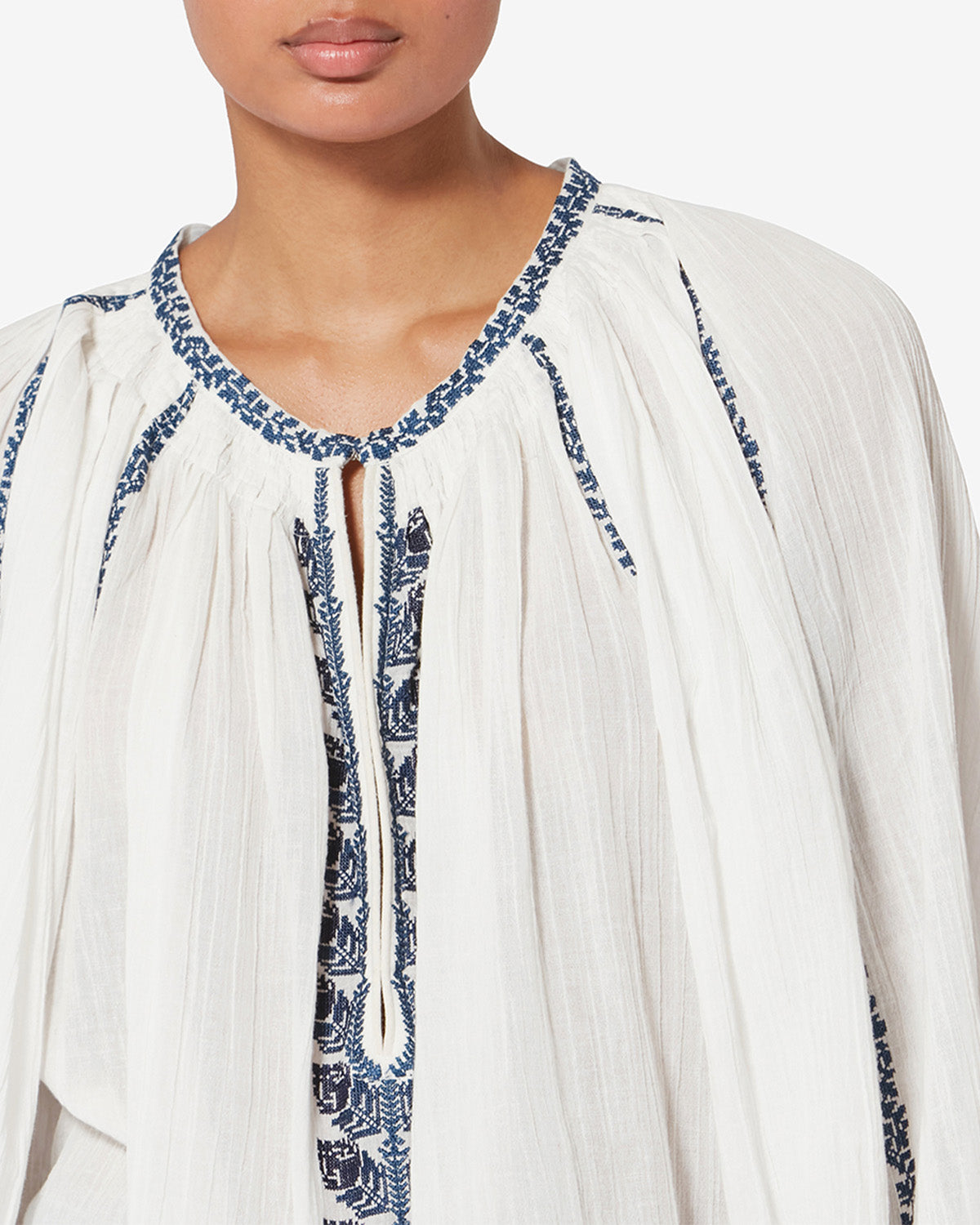 Blouse Lena — Écru et bleu, vue 3 ; référence HT0841FAD1J16EECBU