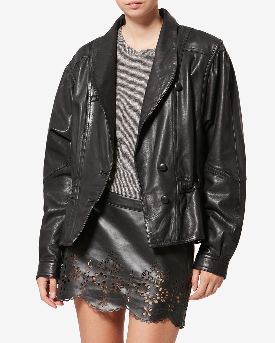 Veste Tressy en cuir — Noir, vue 1 ; référence VE0601FAD1B02I01BK