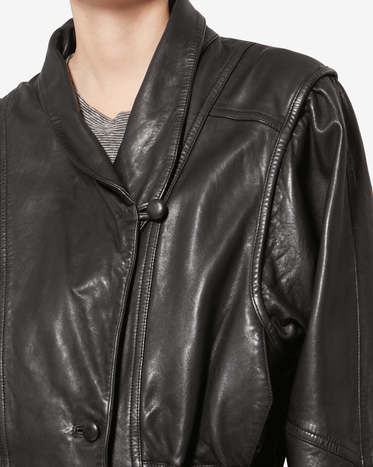 Veste Tressy en cuir — Noir, vue 3 ; référence VE0601FAD1B02I01BK