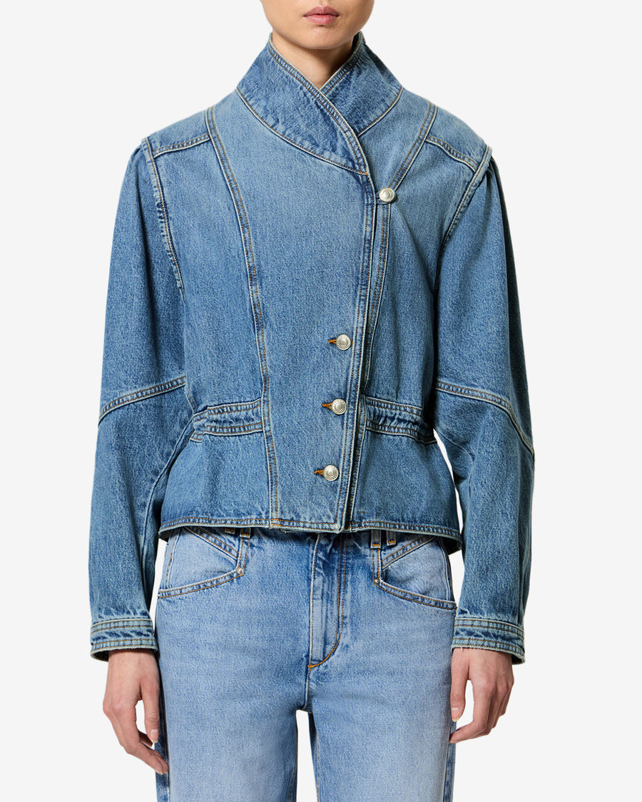 Veste Dolie en denim — Bleu clair, vue 1 ; référence VE0614FAD1H02I30LU