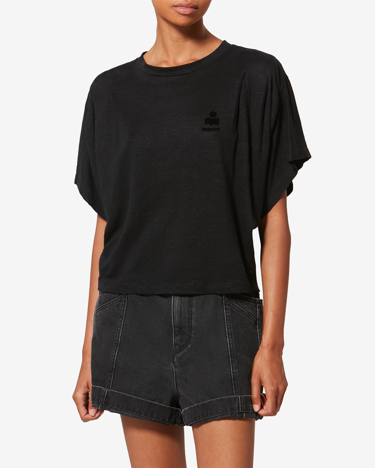 T-shirt Kyanzae en lin — Noir, vue 1 ; référence TS0313FAA1N09E01BK