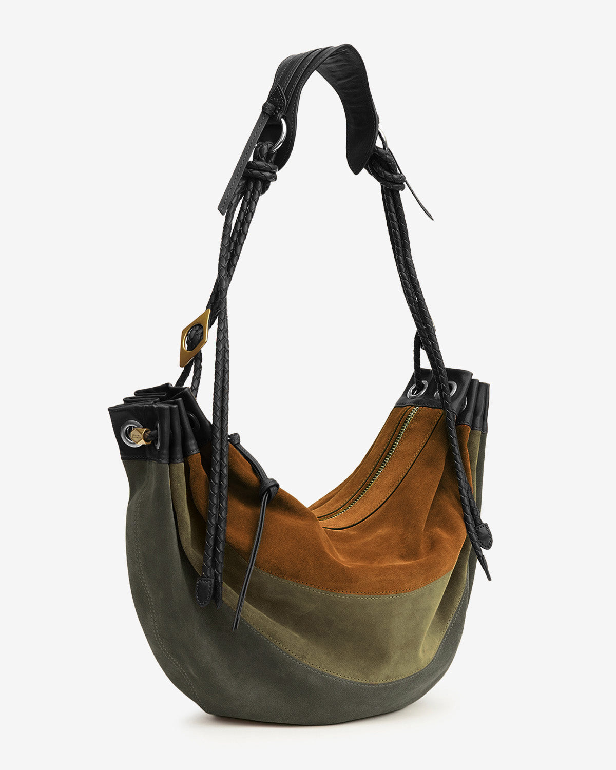 Sac Maia Large en cuir velours — Multicolore kaki, vue 3 ; référence PP0503FAD2C07MMUKK